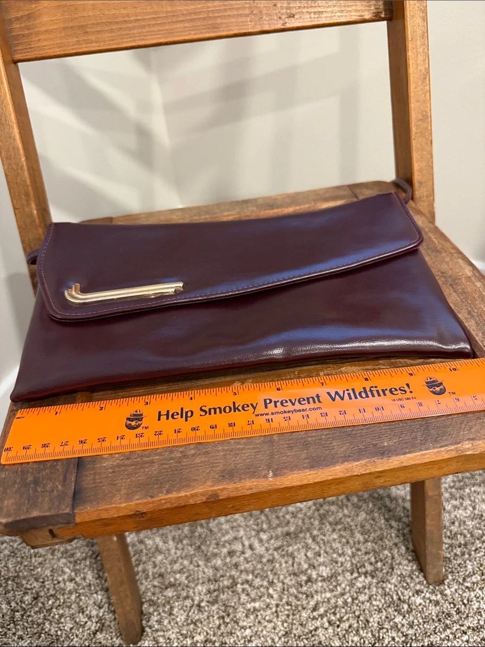 Vintage Oxblood Burgundy Envelope Clutch Shoulder Bag Gold Hardware Minimalist